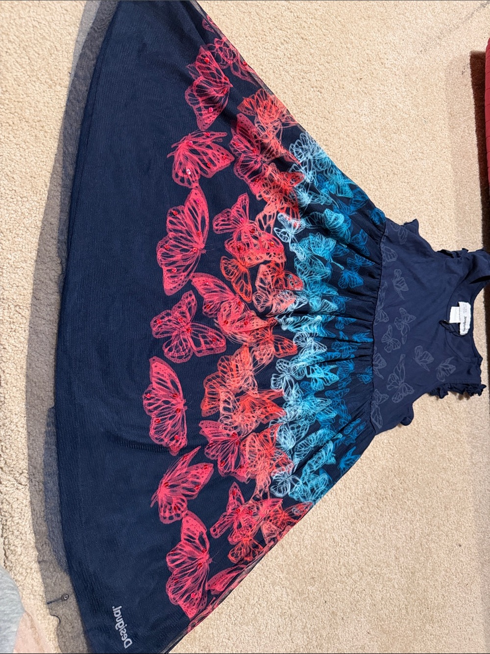 Desigual Navy Dress with Pink and Teal Butterfly Ombre